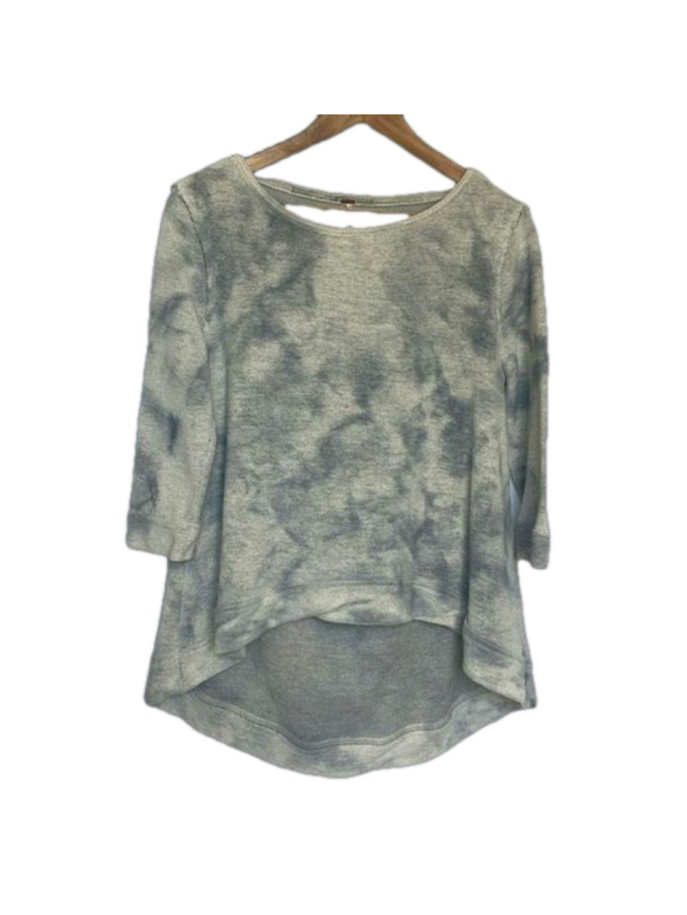 Free People Crew Neck 3/4 Sleeve Sweater Tie-Dye Open Back Oversized Blue XSmall